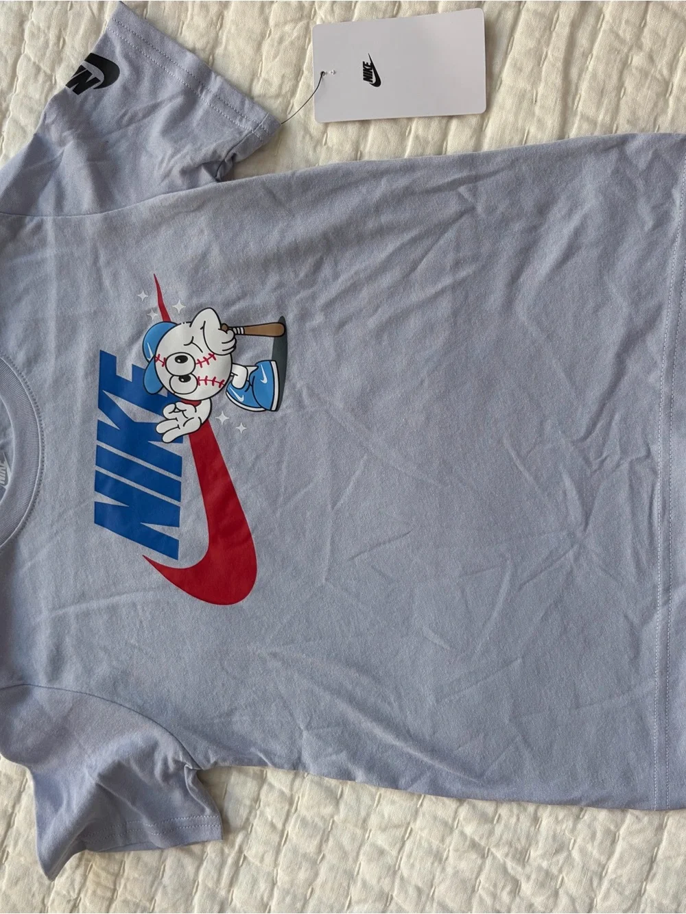 Nike Boys Futura Baseball Character Graphic T-Shirt Light Blue 5 Youth NWT